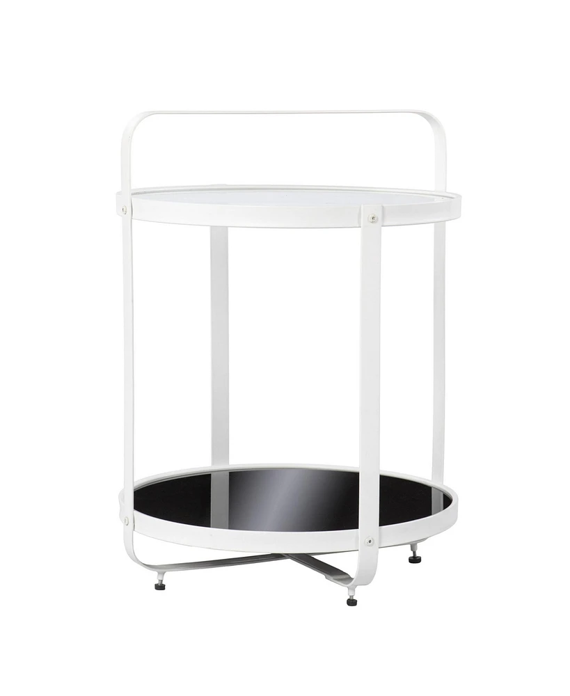 27" White Glass And Iron Round End Table With Shelf