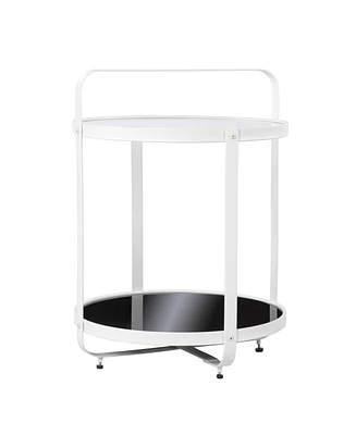 27" White Glass And Iron Round End Table With Shelf
