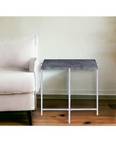 Industrial Style Faux Marble Rectangular End Table with Wood and Metal Frame
