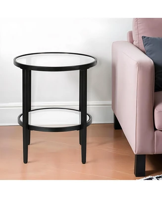 Industrial Steel Round End Table with Shelf – Modern Side Table for Living Room