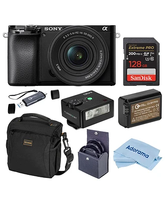 Sony Alpha a6100 Mirrorless Camera with 16-50mm f/3.5-5.6 Lens, Bundle with iM30 Mini Flash, 128GB Sdxc Memory Card and Np-FW50 Battery