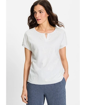 Olsen Women's Embroidered Mixed Media T-Shirt