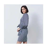 Etcetera Women's Striped Wrap Shirt Dress Oracle