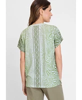 Olsen Women's Multi-Print Tie Neck T-Shirt