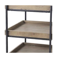 Rustic Solid Wood Square End Table with Two Shelves for Storage