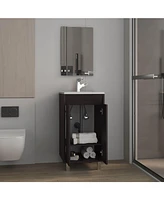Ingold Bathroom Set, Cabinet with Sink + Mirror, 2 Doors, 4 Legs, Shelves, 1 White