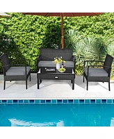 Gymax 8PCS Patio Wicker Rattan Conversation Set Outdoor Furniture Set w/ Cushion