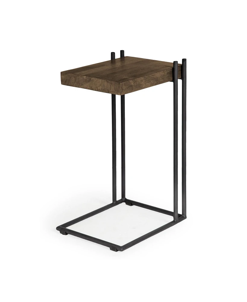 Industrial Solid Wood Square End Table with Metal Accents and Rivets