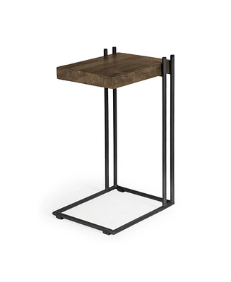 Industrial Solid Wood Square End Table with Metal Accents and Rivets