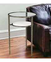 Glass and Metal Round End Table with Lower Shelf for Living Room