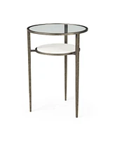 Glass and Metal Round End Table with Lower Shelf for Living Room