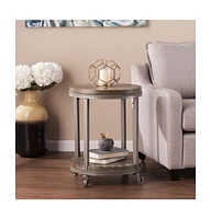 24" Brown Manufactured Wood And Iron Round End Table With Shelf