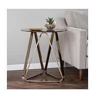 24" Champagne Glass And Iron Round End Table