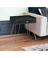 24" Gold And Black End Table With Drawer