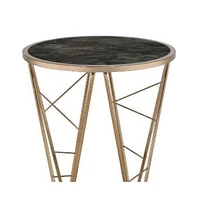 Contemporary Faux Marble and Glass Round End Table with Stylish Metal Legs