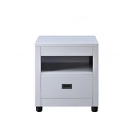 Transitional Wood Square End Table – Drawer and Display Shelf