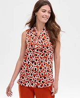 Tahari Asl Women's Printed Sleeveless Tie-Neck Blouse