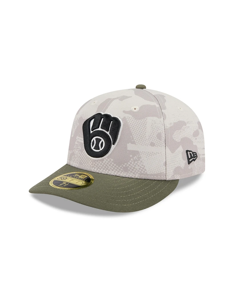 New Era Men's Light Beige/Olive Milwaukee Brewers 2025 Armed Forces Day Low Profile 59FIFTY Fitted Hat