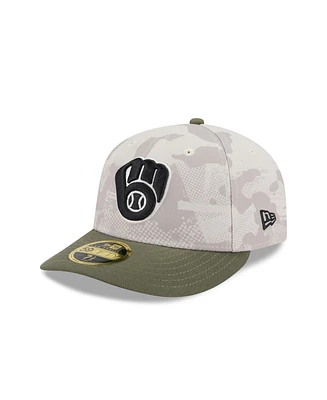 New Era Men's Light Beige/Olive Milwaukee Brewers 2025 Armed Forces Day Low Profile 59FIFTY Fitted Hat