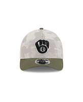 New Era Men's Light Beige/Olive Milwaukee Brewers 2025 Armed Forces Day 9FORTY M-Crown A-Frame Adjustable Hat