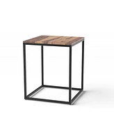 Sturdy Iron and Wood End Table – Square Design for Living Room