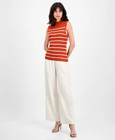 Tahari Asl Women's Striped Mock-Neck Sleeveless Sweater