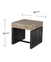 20" Natural Wood Manufactured Wood And Iron Square End Table