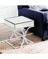 22" Silver And Clear Mirrored Glass Square End Table