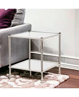 24" Silver Glass And Iron Square Mirrored End Table
