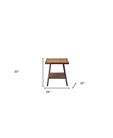 Sleek Wood Grain Rectangular End Table with Open Shelf Storage
