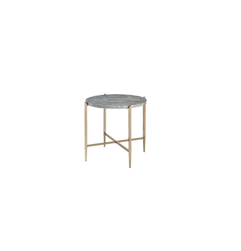 Industrial Round End Table with Manufactured Wood and Metal Frame
