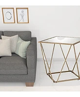 Contemporary Glass and Metal Square Mirrored End Table