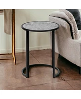 Farmhouse Style Round End Table with Bottom Shelf