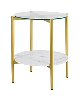 Sleek Glass and Steel Round End Table with Bottom Shelf – Perfect for Storage and Display