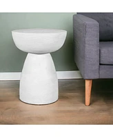 Solid Wood Round End Table – 22" White Distressed Finish for Farmhouse Style