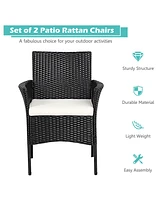 2PCS Chairs Outdoor Patio Rattan Wicker Dining Arm Seat With Cushions