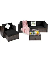 Gymax 6PCS Patio Conversation Set Rattan Sectional Furniture Set w/ Cushions