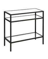 Glass and Steel End Table Modern Side with Two-Tier Shelf Storage For Living Room