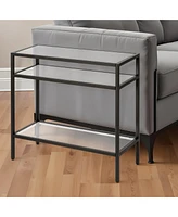 Glass and Steel End Table Modern Side with Two-Tier Shelf Storage For Living Room