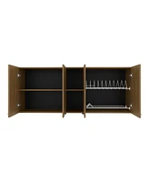 Olimpo 150 Wall Double Door Cabinet,Two External Shelves, Two Interior Shelves, Natural Oak