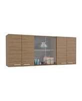 Oceana 150 Wall Cabinet with Four Doors, Two Internal Shelves, Internal Plate and Glass Organizer, Two Storage Shelves with Two Glass Doors, Natural O