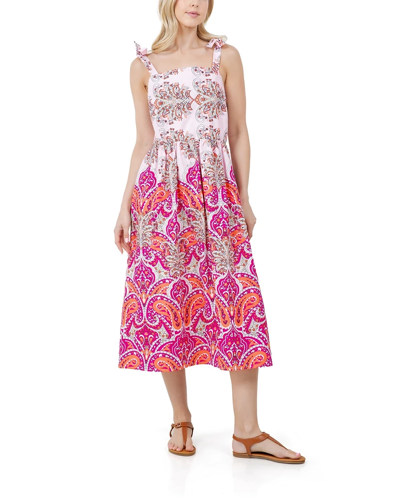 Fever Women's Sleeveless Bow Tie Straps Midi Dress