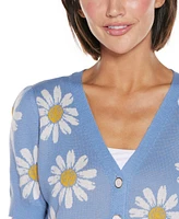 Belldini Women's Daisy Jacquard V-Neck Cardigan Sweater
