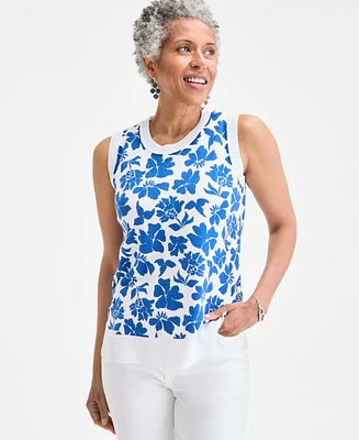 Style & Co Women's Printed Sleeveless Crewneck Sweater, Exclusively at Macy's