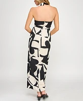 Invitee Juniors' Print Notch-Collar Halter Dress