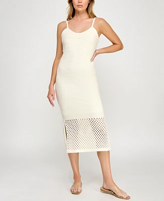 Invitee Juniors' V-Neck Sleeveless Bodycon Crochet Dress