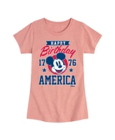 Hybrid Apparel Big Girls Disney Mickey Happy Birthday Americana Graphic T-Shirt