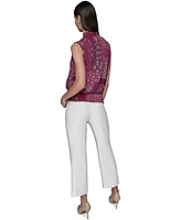 Karl Lagerfeld Paris Women's Printed Mock Neck Top