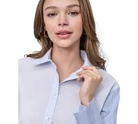 Dkny Jeans Women's Cropped Long-Sleeve Button-Front Shirt - L4c