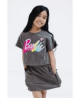 Barbie Girls French Terry Cropped Drop Shoulder T-Shirt and Skirt Outfit Set